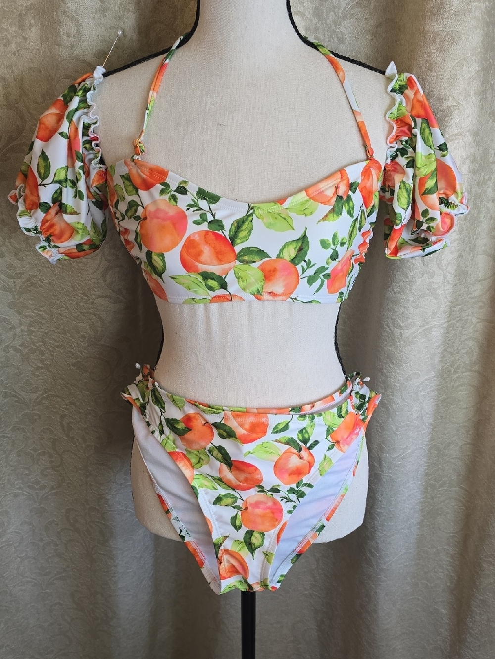 BCBG Paris White Bikini with Orange Peach Print